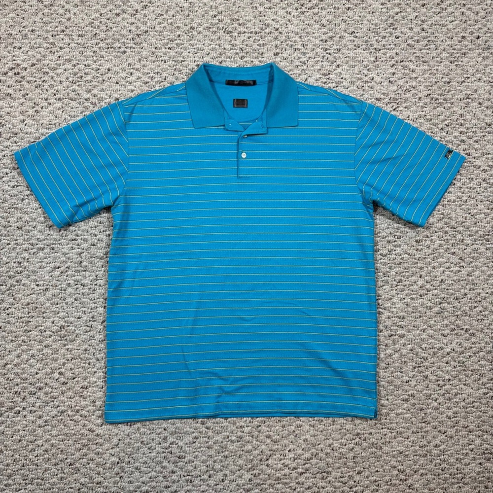 Nike Tiger Woods Collection Blue Striped Golf Polo Shirt Mens Large NikeFIT DRY